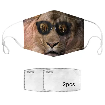 

1PC Outdoor Print Cute Animal Lions Windproof Foggy Haze PM2.5 Mask Gasket Face Mask With Filter Protection Cycling Mask D