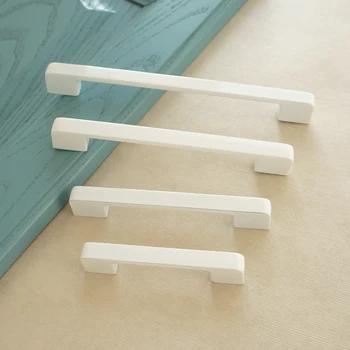 

3.75" 5" 6.3" 7.55 White Cabinet Handle Closet Pulls Zinc Alloy Drawer Handle Modern Furniture Door Pull Handle 96 128 160 192mm