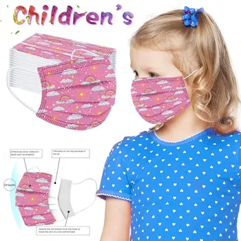 

100pc Children's Mask Rainbow Print Disposable Facemask Filter maske Thicken 3ply Nonwove Ear Loop Mouth-muffle (none Medical)