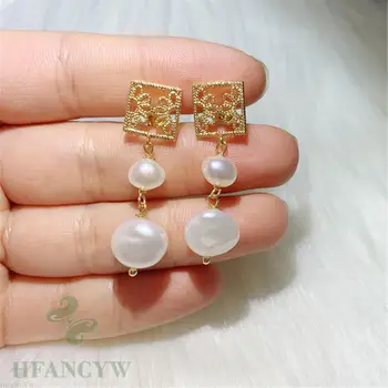 

10-12mm White Baroque Pearl Earring 18k Ear Stud Party Real AAA Jewelry Irregular Aurora Dangle Natural Women Accessories