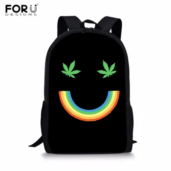 

FORUDESIGNS Harajuku Black Cannabis leaf Backpack for Teenagers Girls Primary School Backpacks Orthopedic Students Satchel bolsa