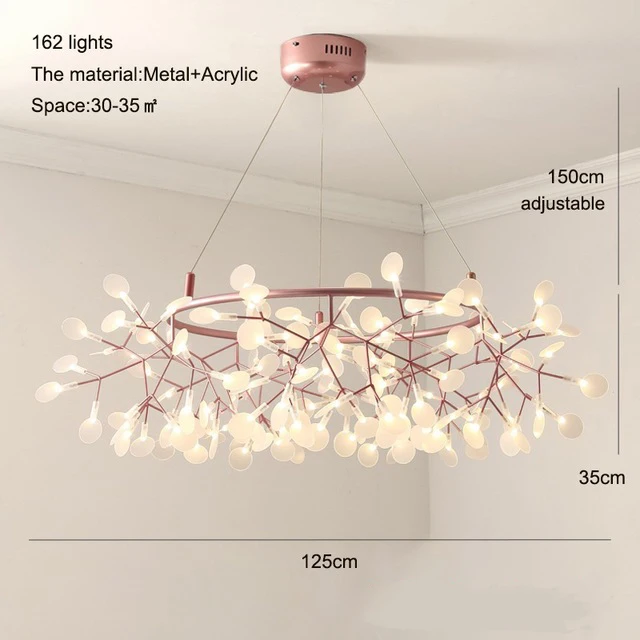 D125cm 162Heads Пост-современный светодиодный светильник, светлячок, ветка дерева, лист, подвесной светильник, нордический круглый цветок, подвесные лампы, арт-бар, освещение для дома, ресторана - Цвет корпуса: D125cm 162Heads