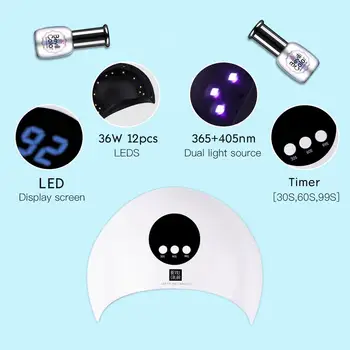 

36W LED UV Nail Gel Lamp Light Gel Polish Curing Nail Art Dryer Manicure Tools 60s/90s/120s Auto Sensor Manicure Tools