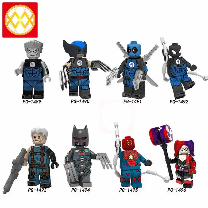 

Wholesale 100 PCS PG8180 Colossus Cable Wolverine Harley Quinn Deadpool Spiederman Super Heroes Building Blocks Children Toys