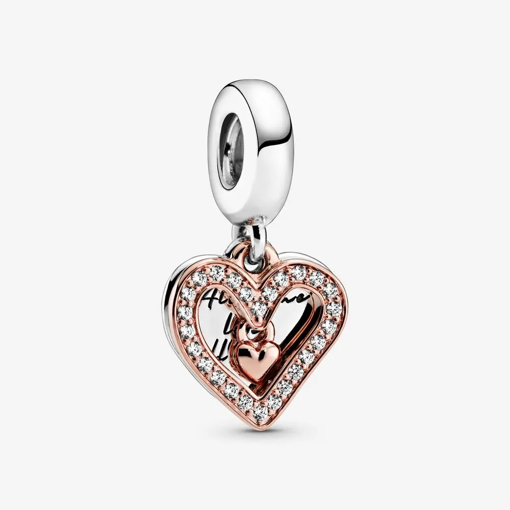 

Valentine's Series New 100% 925 Silver Sparkling Freehand Heart Dangle Charm fit Original Pandora Bracelets DIY Women Jewelry