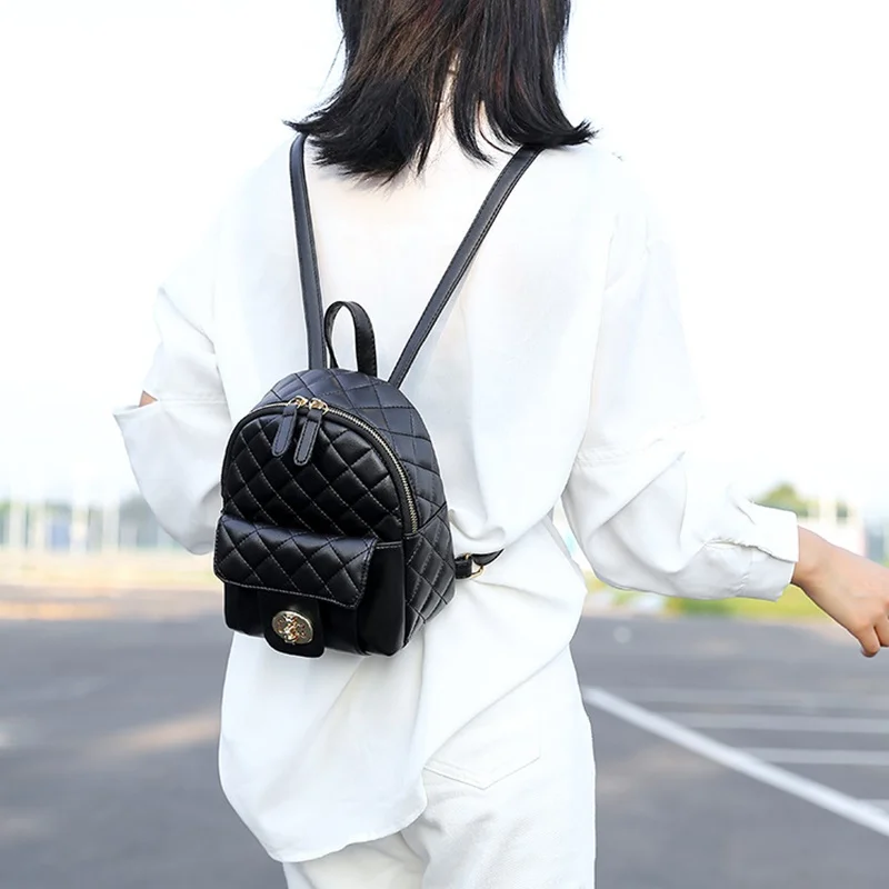 Модный черный рюкзак из искусственной кожи, Женские клетчатые рюкзаки для девочек-подростков, Женская Повседневная маленькая школьная сумка