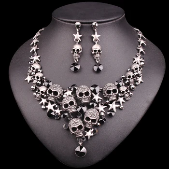 

VINTAGE CRYSTAL SKULL JEWELRY SETS PUNK STATEMENT NECKLACE EARRINGS RETRO SKELETON GOTHIC HALLOWEEN PARTY ACCESSORIES FOR WOMEN