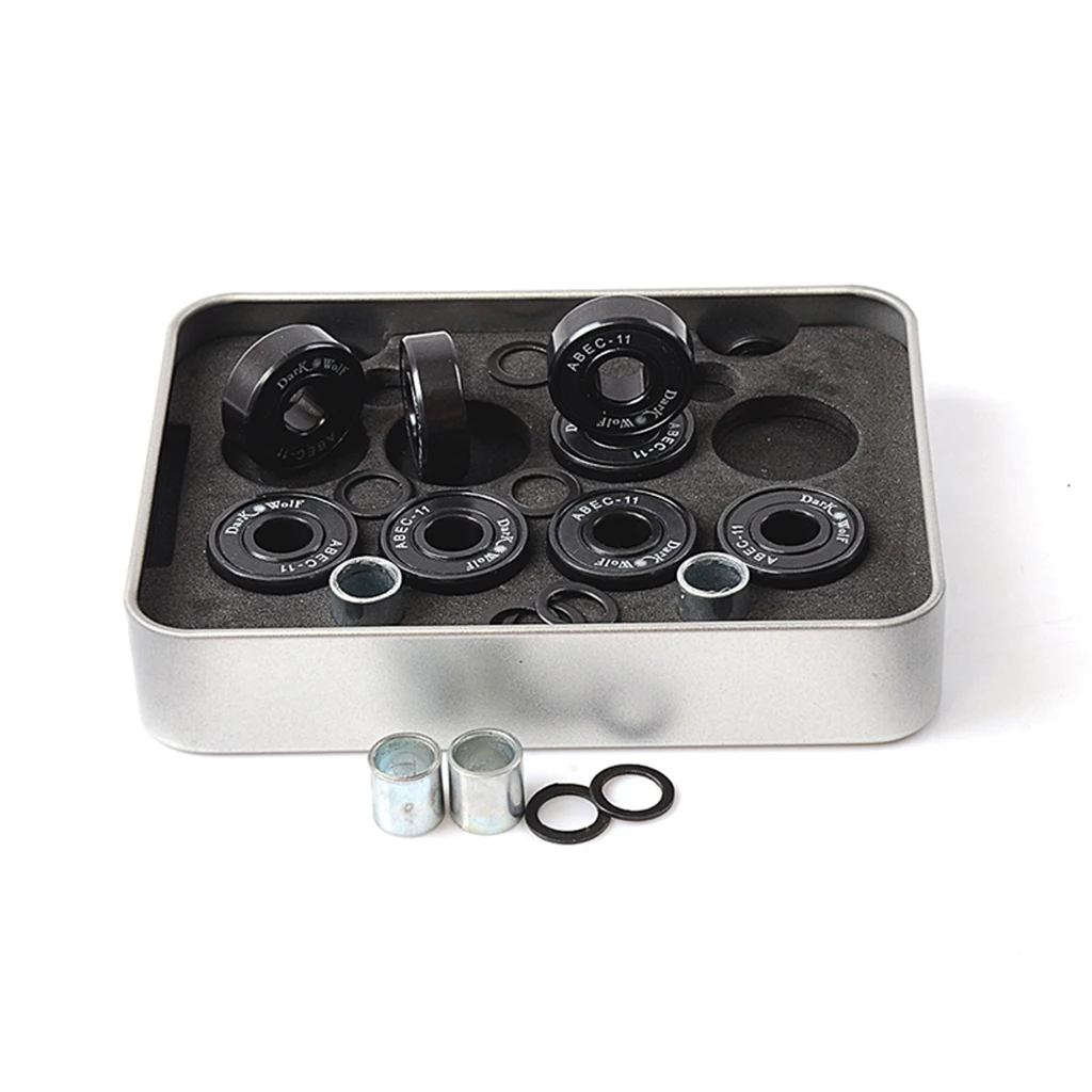 8 Pcs Premium Skateboard Longboard Ceramics Bearings Sleeves Set Accessories with Storage Box for Rapid Sliding & Figure Brake.