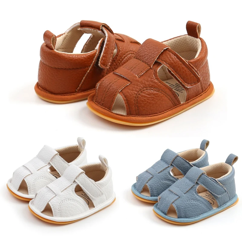 2021 Summer Baby Boys Girls Sandals Newborn Infant Solid Color Soft Soled Anti Slip PU Shoes