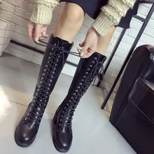 Sooneeya/Дизайнерские женские сапоги на молнии со шнуровкой; обувь из искусственной кожи в стиле панк и готика на платформе; сапоги до колена на низком квадратном каблуке в байкерском стиле
