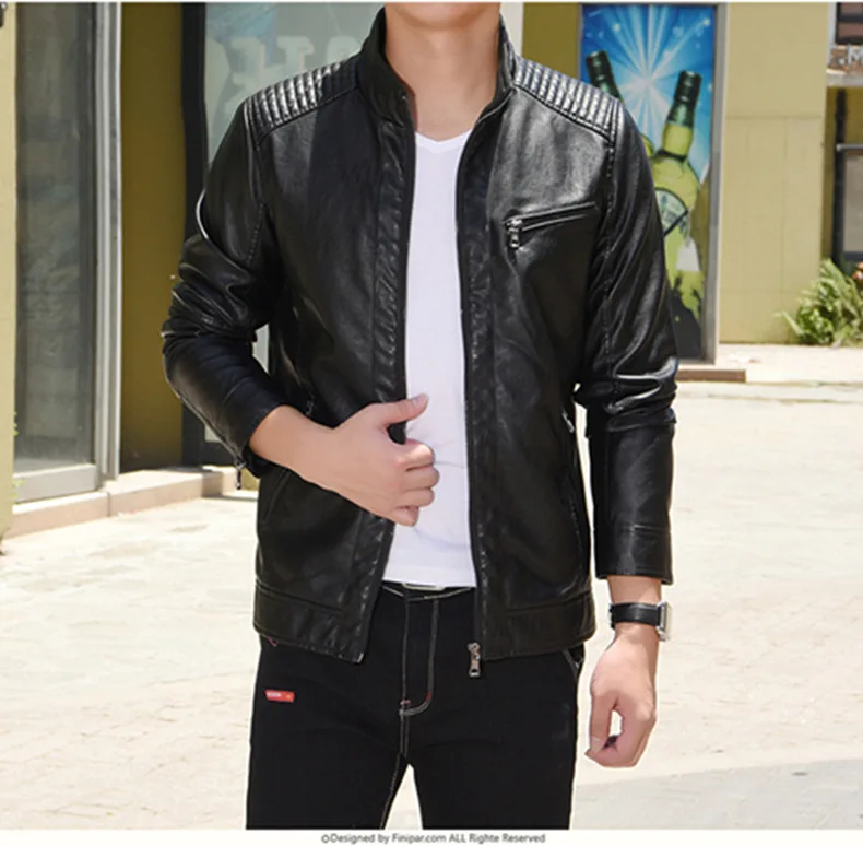 Осень и зима европейский и американский стиль Slim Fit-style короткая Молодежная Повседневная крутая имитация кожи одежда для мужчин тонкий воротник-стойка PU