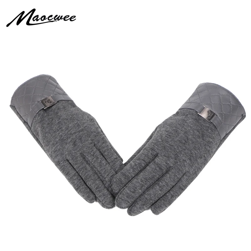 

2019 New Fashion Winter Gloves For Women Outdoor Keep Warm Solid Color Pu And Cotton Patchwork Gloves Full Finger Velvet Gloves