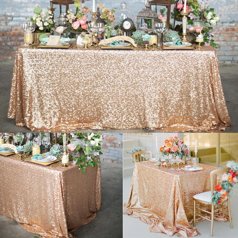 

Rose Gold Sequin Tablecloth Glitter Round Rectangular Embroidered Sequin Table Cloth For Wedding Cake Party Christmas Decoration