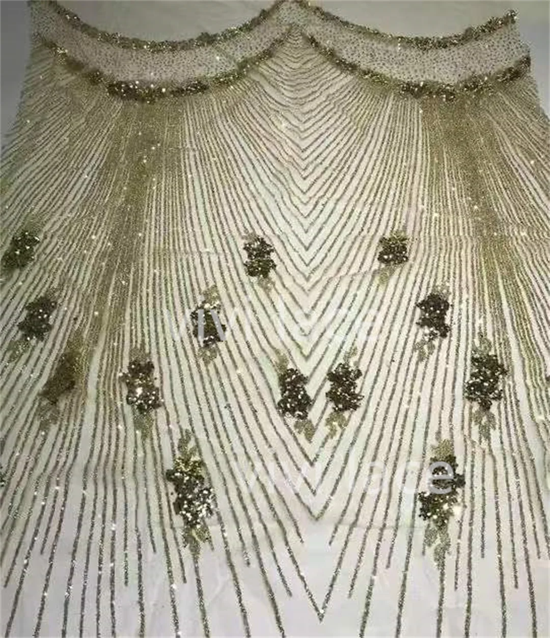

5 Yards Wedding Couture Champagne Gold 64 Bling Glitter Glued Tulle Lace African Fabric For Sawing Dress/Party Occasion