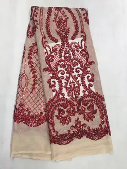 

Hot French Nigerian sequins net lace,African tulle mesh lace fabric high quality for party wedding dress 5yards/lot JL15133