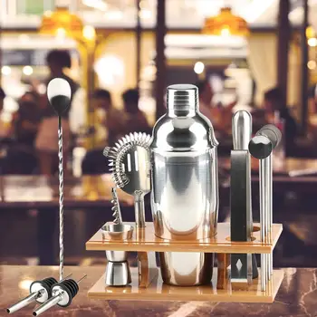 

13PCS Bartending Kit Cocktail Shaker Set with Wooden Rack Cocktail Bartenders Tool for Bar