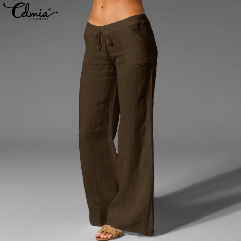 S-5XL cellumia, модные женские широкие брюки, плюс размер, эластичная талия, одноцветные, повседневные длинные брюки, свободные, вечерние, Pantalon Palazzo