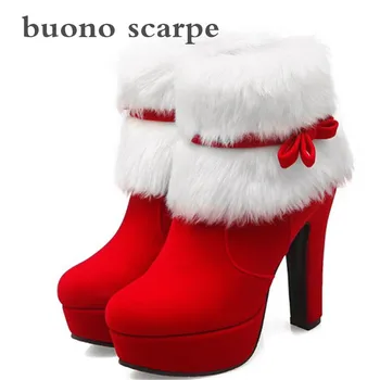 

2019 winter new suede high heel thick with waterproof platform short plush bow side zipper women's booties
