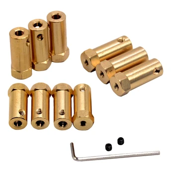 

10Pcs Hexagonal Brass Coupling Length 30mm Hex Connector Robot Accessories Shaft 7mm Yellow Copper Screw Wheel