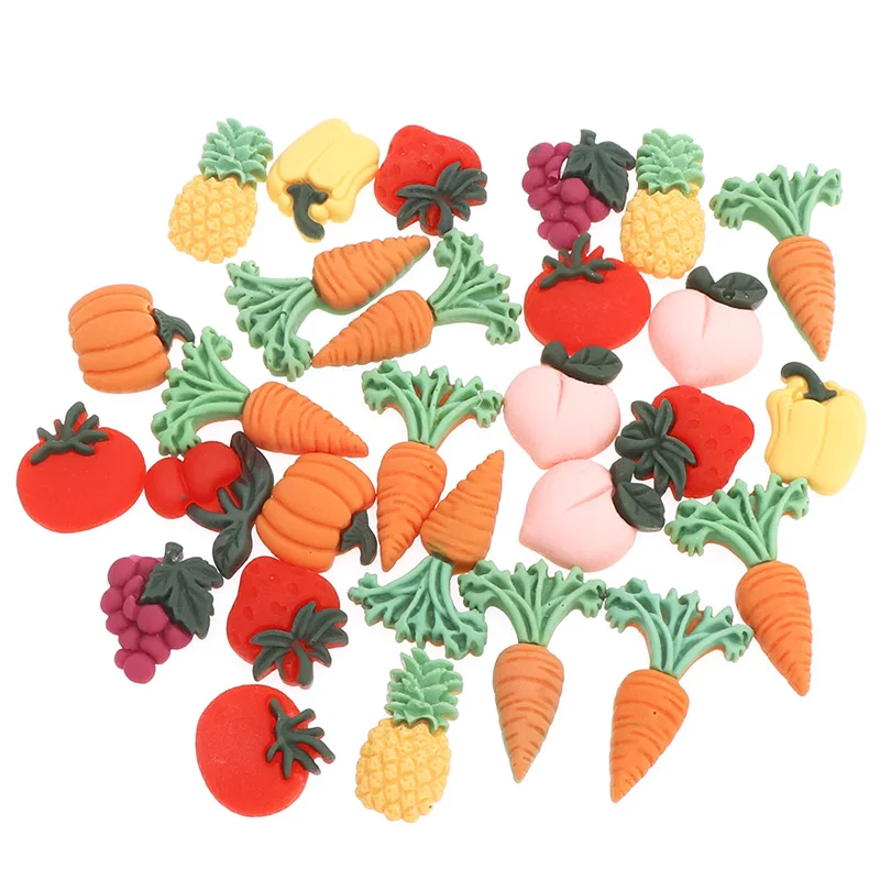 50pcs Mix vegetables 50 шт./пакет микс животных фрукты Мини головистой формы смола в огранке кабошон аксессуары для украшения дома рождественские украшения - Цвет: 50pcs Mix vegetables