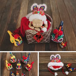 Accessoires de photographie de nouveau né, chapeau de tête de tigre de Style chinois, brodé à la main, poupée de tigre, accessoires Photo pour bébé garçon, Festival de printemps 