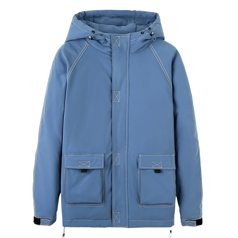 New Winter Down Jacket White Duck Down Hooded Line Loose Cotton Coat Tooling Jacket B1012 G - Цвет: Синий