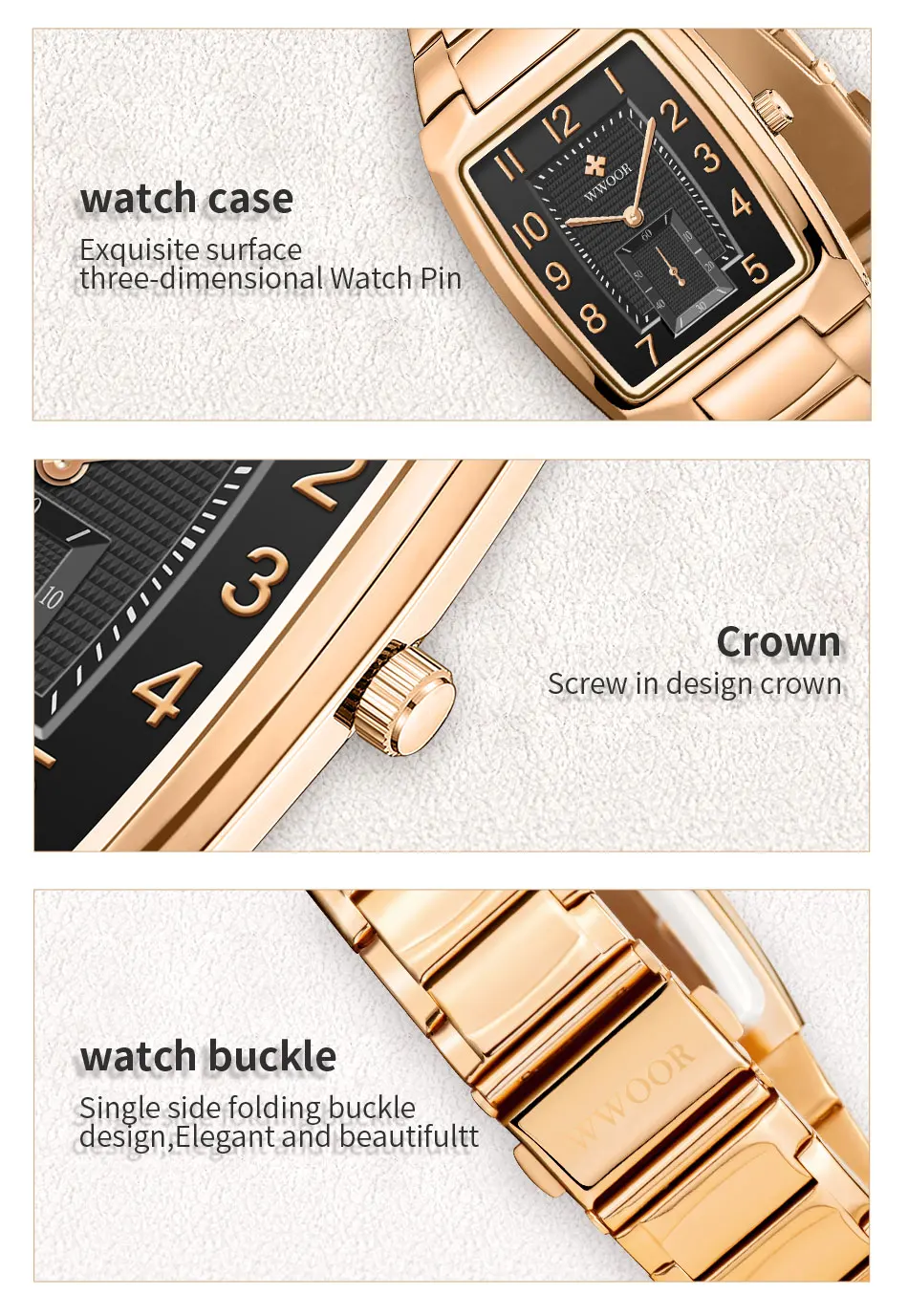 WWOOR New Gold Watch Women Watch Square Ladies Creative Steel Women's Bracelet Watches Female Waterproof Clock Relogio Feminino