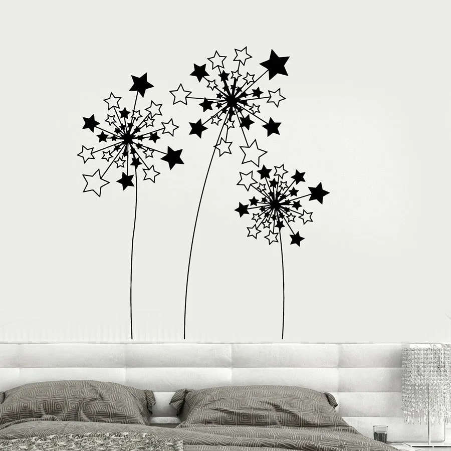 Vinyl Wall Decal Stars Dandelions Flowers Art Home Decorating Idea Sticker Bedroom Living Room Office Classroom Mural S1226 | Дом и сад