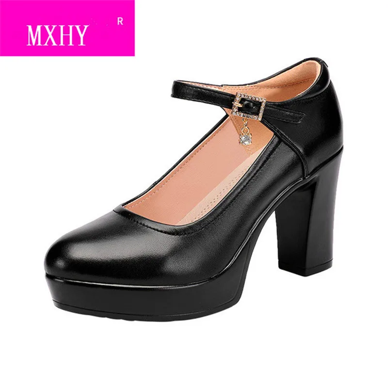 

2020 New fashion thick with high heels Inside outside full leather waterproof platform catwalk models soft cowhide women's shoes