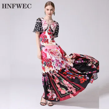 

n 2020 Summer New Print Long Dress Women Fashion Short-Sleeved V-neck Ladies Dress Temperament Women Clothing V943