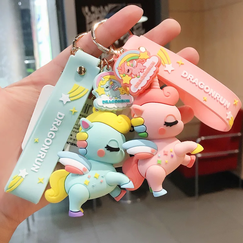 Rainbow Unicorn Keychain, Cartoon Silicone Doll, Creative Personality, Car Backpack, Couple Pendant Decoration, Cute and Funny 3