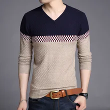 Вязаные повседневные мужские свитера пуловер с длинными рукавами, мужские свитера с v-образным вырезом, топы, свободная однотонная вязаная одежда, новая осенняя одежда