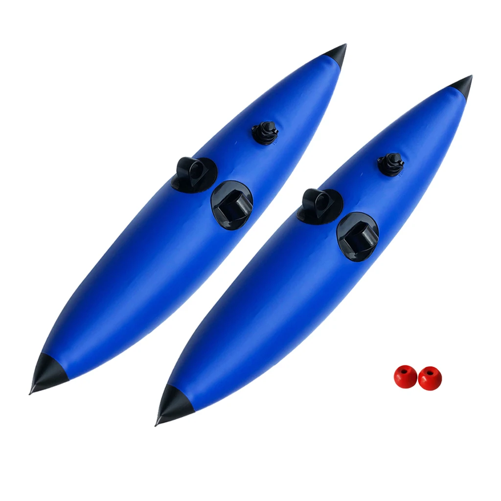 2 Blue Kayak Fishing Inflatable Outrigger Stabilizer & 2 Tail Rudder Balls