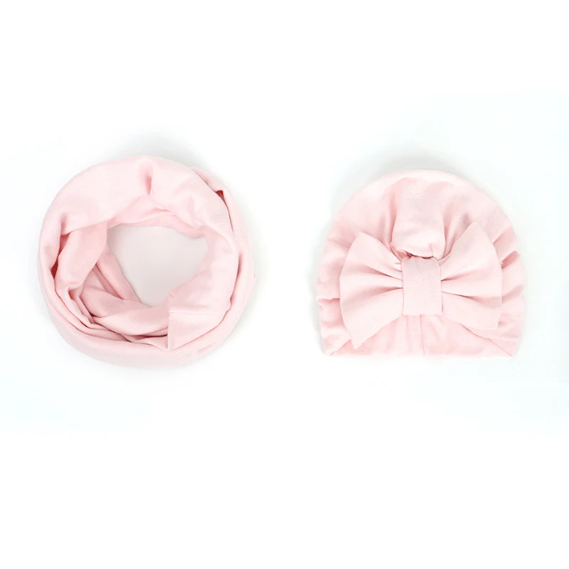 Pink set Одежда для маленьких девочек меховая шапка шарф 2 шт./компл. зимние кашемировые колпачки для детей ясельного возраста, теплые шапки бини шапки и бантом; детское платье для двойной Слои шарф для шейный платок От 1 до 3 лет - Цвет: Pink set