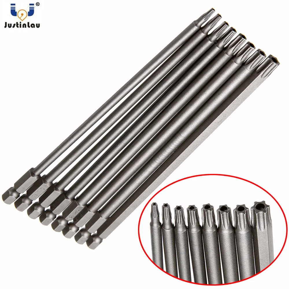 

JUSTINLAU 8pcs Torx Screwdriver Bit 150mm Length Long Steel Magnetic Security Electric Screw Driver Set