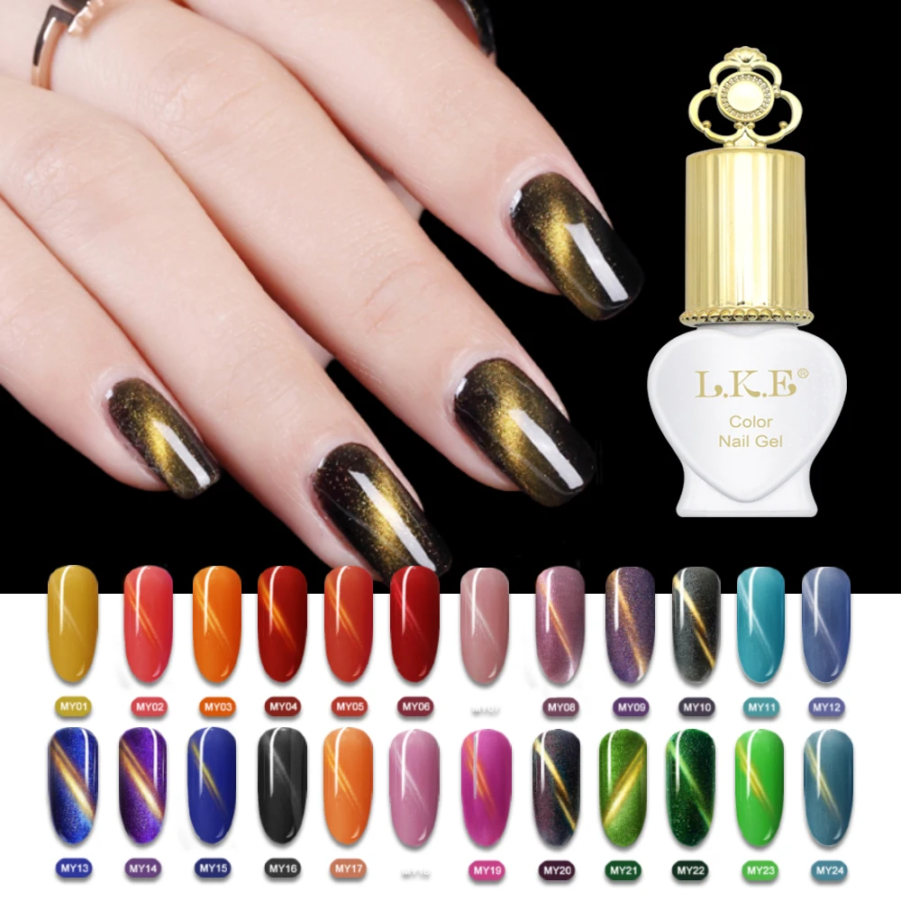 

LKE 8ml UV Nail Gel paint 9D cat eye nail gel Jade Effect Magnetic absorb Semi Permanent Need Black Base