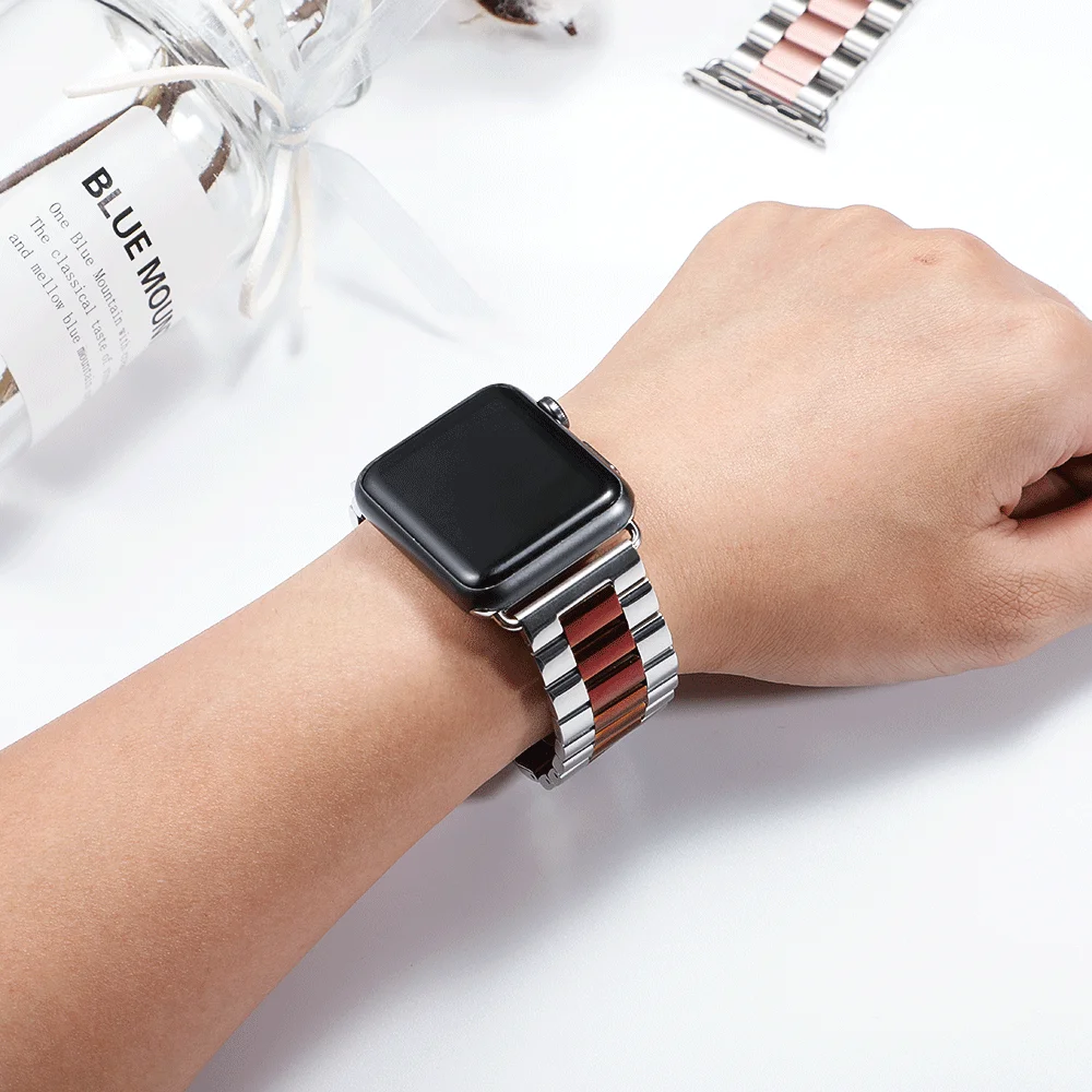 Silver wine red Браслеты из нержавеющей стали для apple Watch band 4(iwatch 5) 44 мм 40 мм ремешок для apple watch 3 2 1 42 мм 38 мм Аксессуары для браслета - Цвет ремешка: Silver wine red
