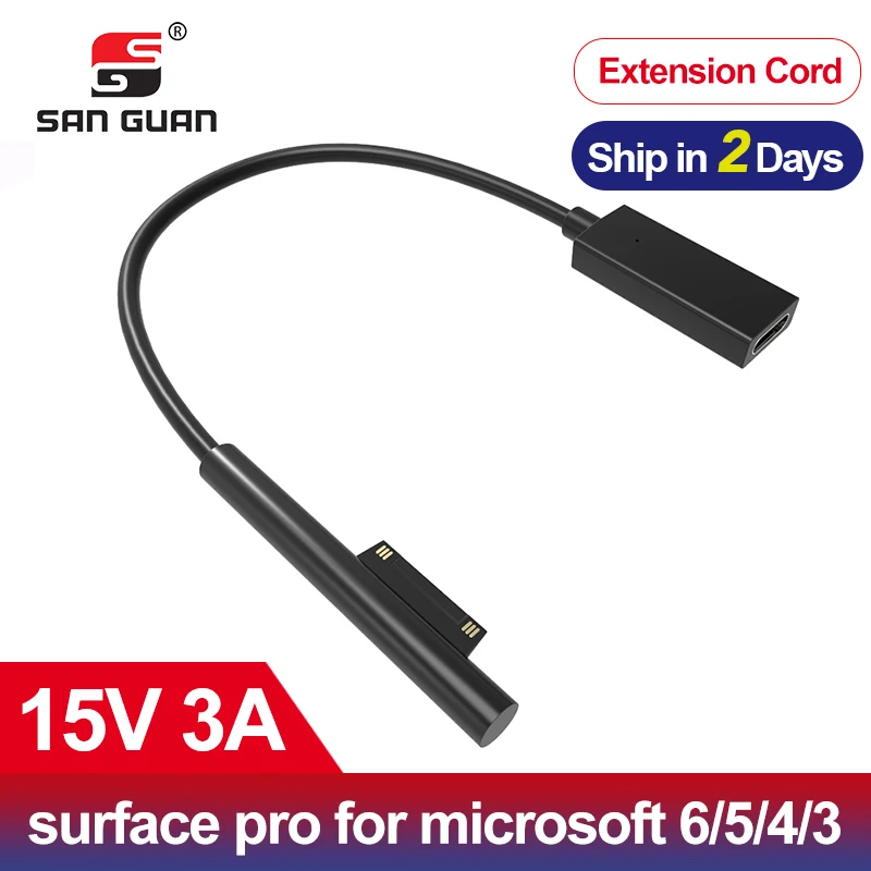 20 см PD 3A C USB женский для Microsoft Surface Pro Кабель удлинитель зарядный шнур 6/5/4/3/Pro Go |