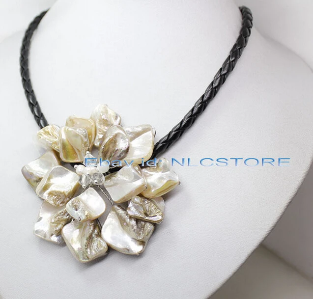 1004 + натуральный белый перламутр ракушка плетение цветок ожерелье 18 &quotмодные