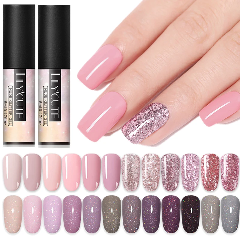 

LILYCUTE 5ml Nail Gel Pink Red Glitter Rose Gold Series Long Lasting Soak Off Nail Art Gel Varnish UV Gel Nail Varnish