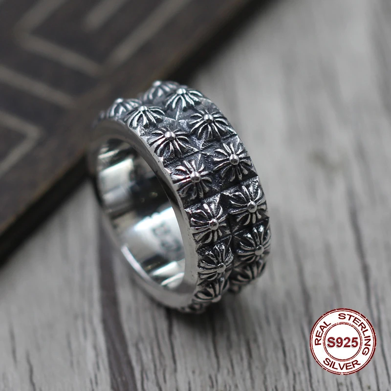 

S925 pure silver men's ring personality retro The punk style Double cross crusader classic ring Gift to your lover