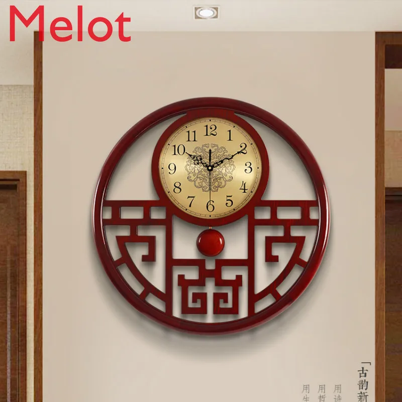 

New Chinese Style Wood Wall Clock Living Room Chinese Style Classical Clock Cool round Graceful Clock Home Decorative Hanging