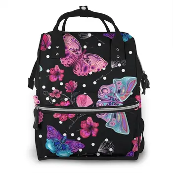 

Flower Butterflies Dark Print Diaper Bag Mummy Maternity Baby Bag Travel Baby Nappy Changing Backpack Women Stroller Organizer
