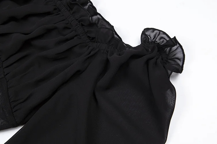 Women Bodysuit Bodycon Jumpsuit Romper Leotard Long Sleeve Ruffles Mesh Patchwork See Through  Tops Playsuit