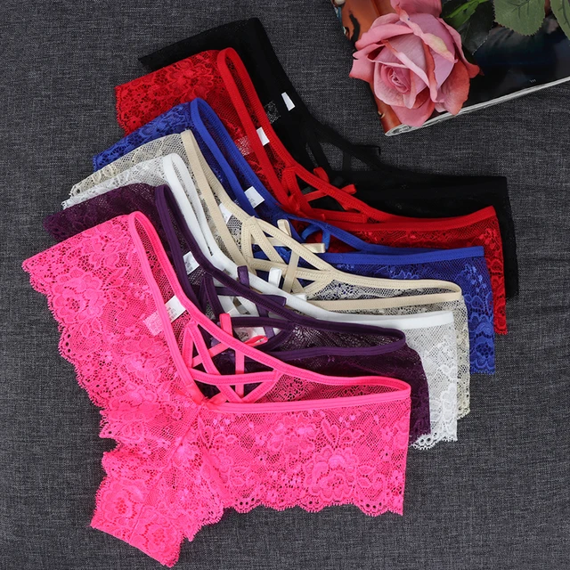 2021 Sexy Erotic Lingerie Ladies Elastic Bandage Lace Flowers Panties T-back Briefs G-String Thongs Women's Charming Underwear 2