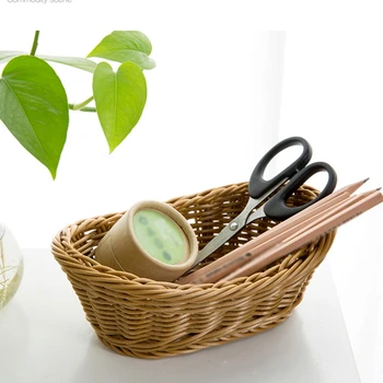 

lyWicker Woven Basket Bread Organizer Tray Serving for Food Fruit Cosmetic Storage Tabletop Kitchen Bathroom Storage Organizer