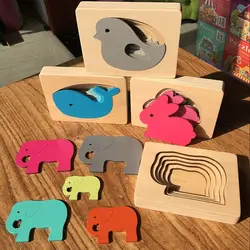 Детские деревянные игрушки для детей мультяшное животное 3D головоломка многослойная головоломка Пазлы детские игрушки Раннее развитие