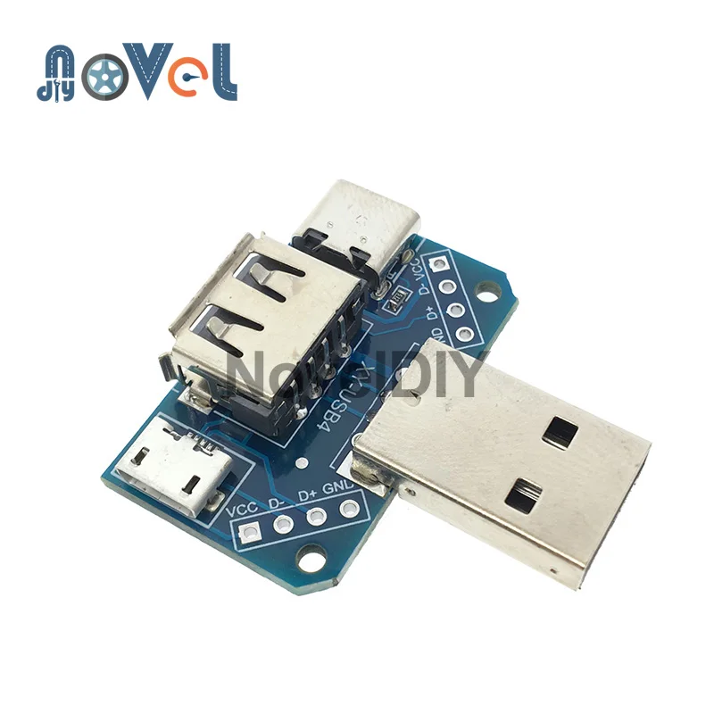 

4 in 1 USB Head Connector Switchboard Male to Type-c Micro Female USB 2.54MM-4P transfer test board USB Adapter Plate XY-USB4