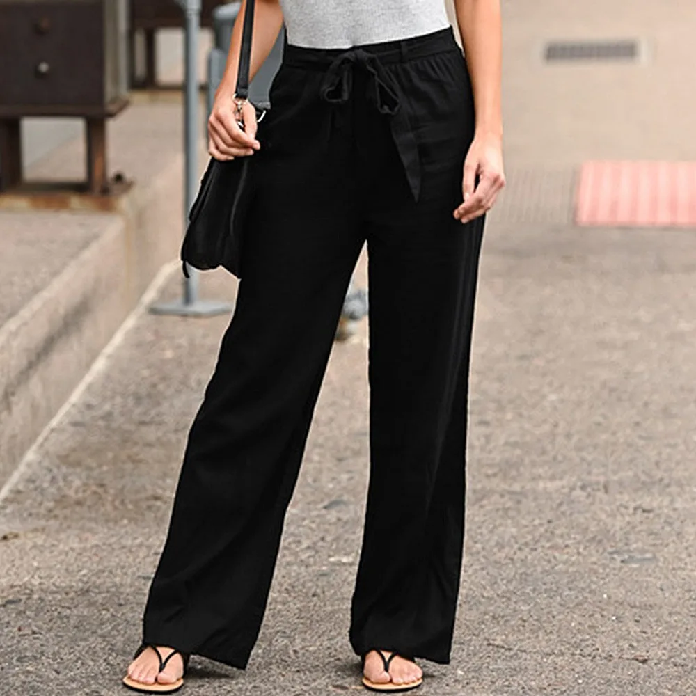 2021 Women's Pants Casual Solid Color Cotton Linen Long Straight Pants  Harajuku High Waist with Belt Wide Leg Pants Trousers - AliExpress