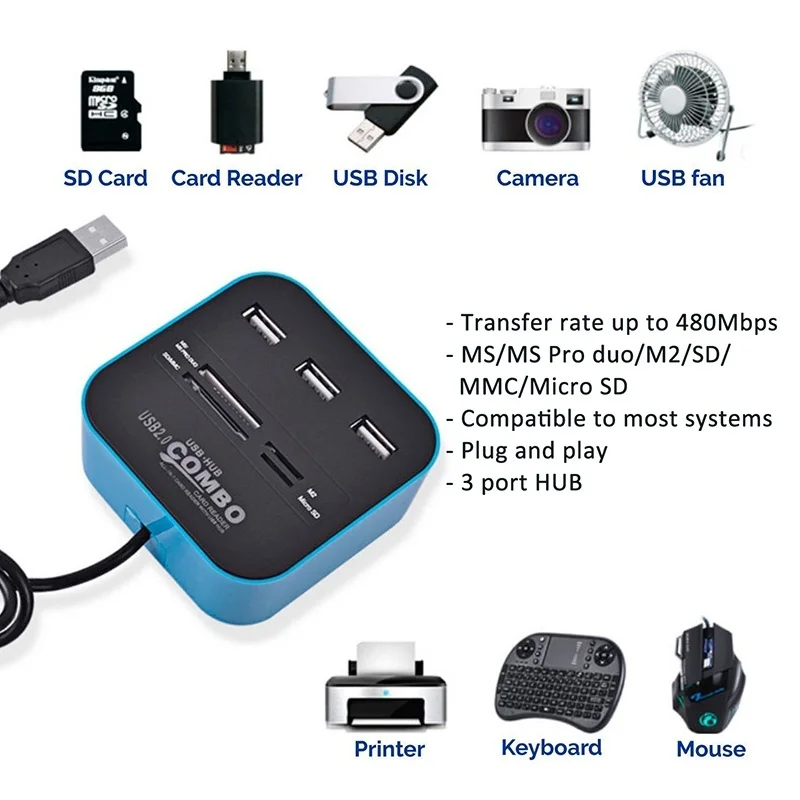 Usb-хаб все в одном USB 2,0 Micro SD высокоскоростной кардридер 3 порта разъем адаптера для планшетных ПК компьютер ноутбук usb-хаб